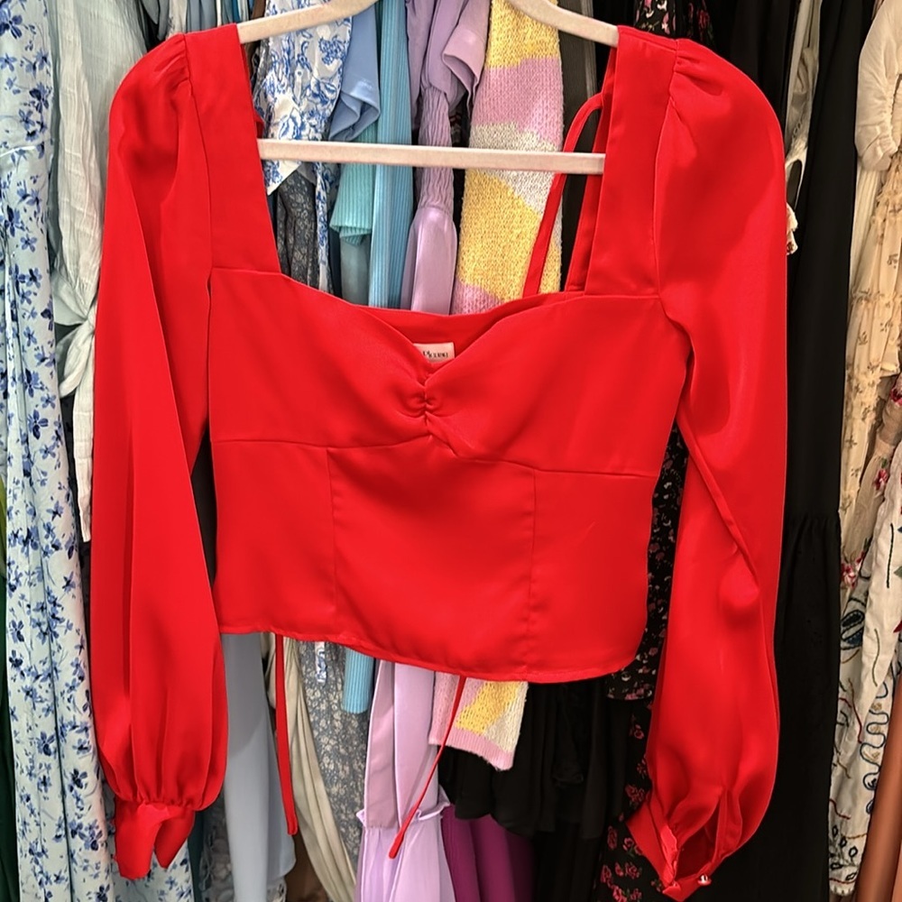 Revolve x Privacy Please Yates Top Red Satin NWT - image 7